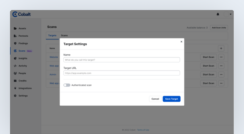 Target settings/Scanning configuration
